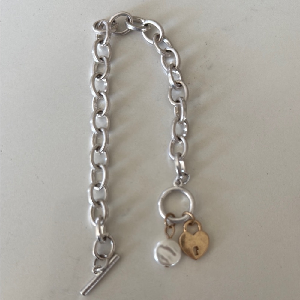 Elegant Silver and Gold Heart Charm Bracelet